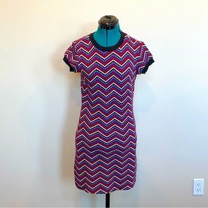 Zara Women’s Short Sleeves Knit Sweater Dress Scoop Neck Zig-Zag Pattern Size M